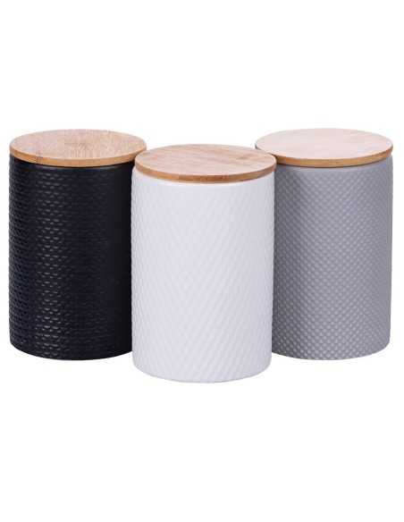 Circle set 3 barattoli in ceramica opaca bianco, grigio e nero, tappo bambù | Villa d'Este -VILLA D' ESTE