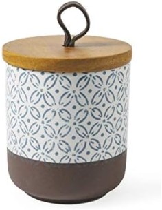 Bali barattolo porta spezie in ceramica con tappo in legno, decoro A | Villa d'Este -VILLA D' ESTE