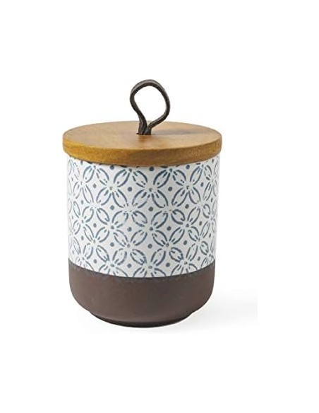 Bali barattolo porta spezie in ceramica con tappo in legno, decoro A | Villa d'Este -VILLA D' ESTE