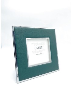 Skin cornice portafoto da appoggio in pelle verde e finimenti cromo, 26x26 cm cm | Cresia -CRESIA