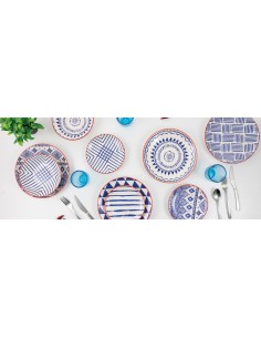 Tribe servizio piatti 18 pezzi in dolomite con decori blu | Villa d'Este -VILLA D' ESTE