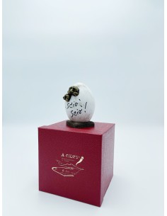 Uovo di Pasqua portafortuna con maschere di Pulcinella in ceramica dipinta a mano, H 10 cm (AC114) | A Ciort -A CIORT