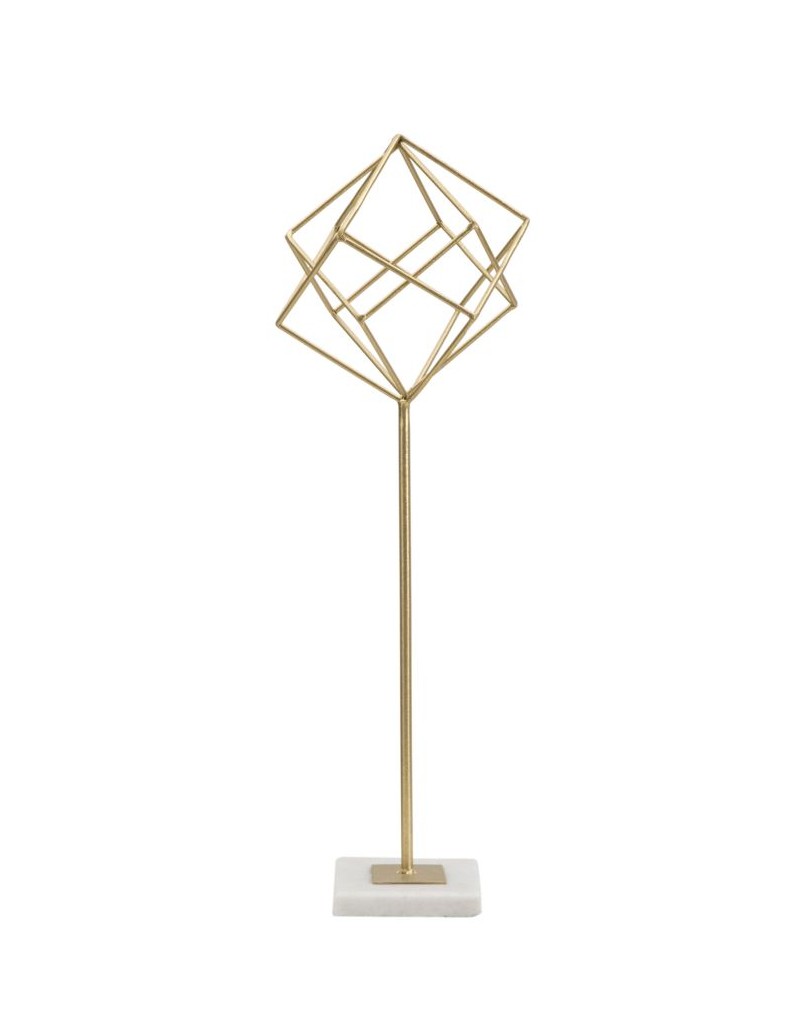 Scultura Cube in metallo oro opaco con base in marmo grezzo, H 52,5 cm | Mauro Ferretti -MAURO FERRETTI