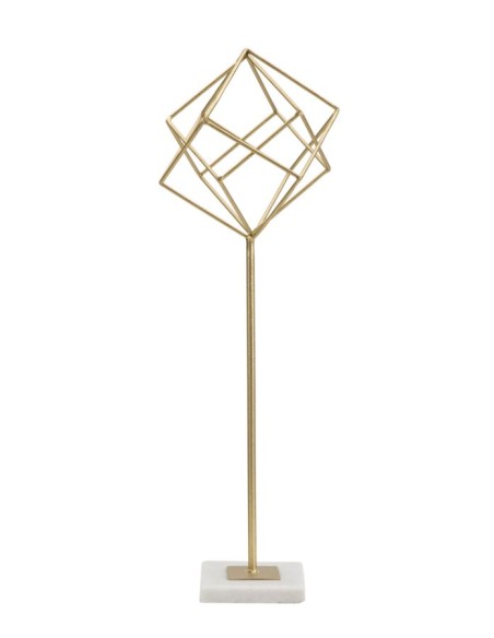 Scultura Cube in metallo oro opaco con base in marmo grezzo, H 52,5 cm | Mauro Ferretti -MAURO FERRETTI