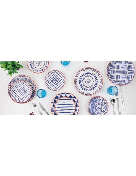Tribe servizio piatti 18 pezzi in dolomite con decori blu | Villa d'Este -VILLA D' ESTE