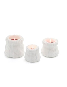 Set 3 candele natalizie a forma di sacco in gesso e cera bianche, Ø 10, 8 e 6,5 cm | Evviva -Evviva