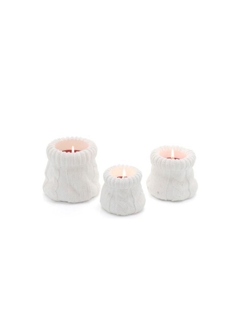Set 3 candele natalizie a forma di sacco in gesso e cera bianche, Ø 10, 8 e 6,5 cm | Evviva -Evviva