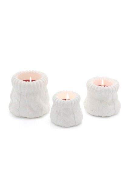 Set 3 candele natalizie a forma di sacco in gesso e cera bianche, Ø 10, 8 e 6,5 cm | Evviva -Evviva
