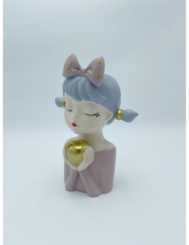 Vaso Statua Dolls Bambola ragazza con mela oro in resina -PETITE FANTASIE