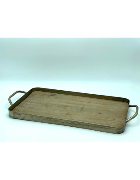 Mama vassoio vintage industrial in legno grezzo e metallo oro invecchiato | Innova Living -INNOVA LIVING