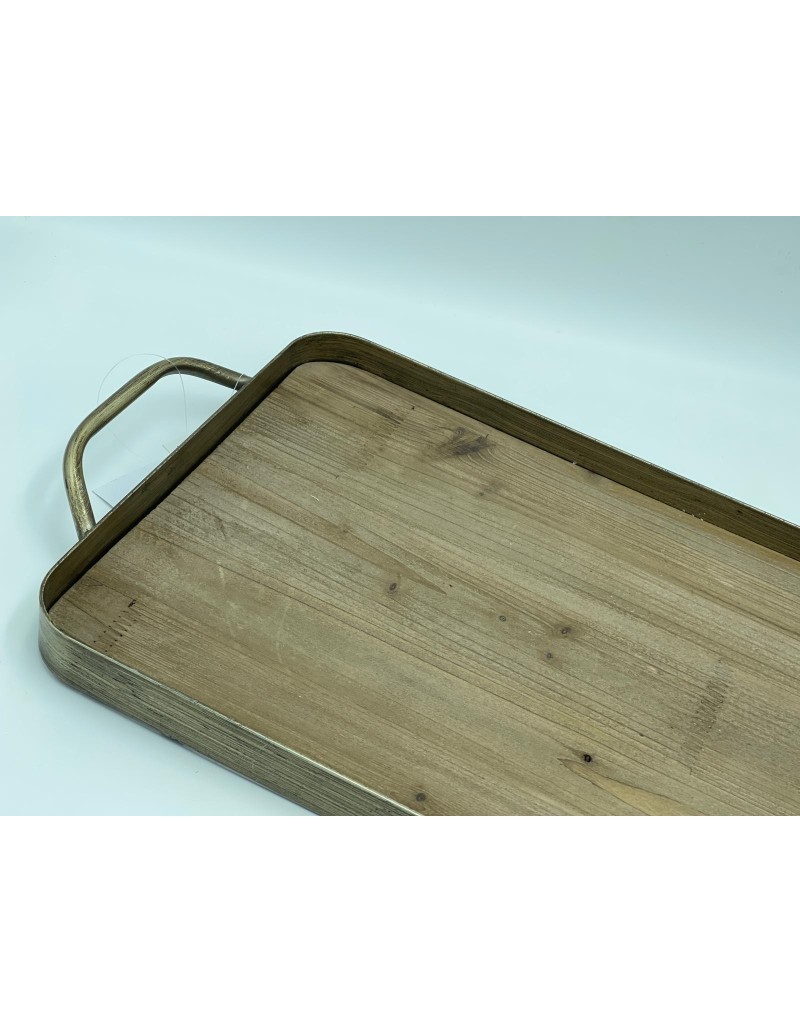 Mama vassoio vintage industrial in legno grezzo e metallo oro invecchiato | Innova Living -INNOVA LIVING
