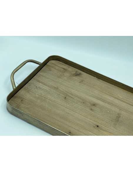 Mama vassoio vintage industrial in legno grezzo e metallo oro invecchiato | Innova Living -INNOVA LIVING