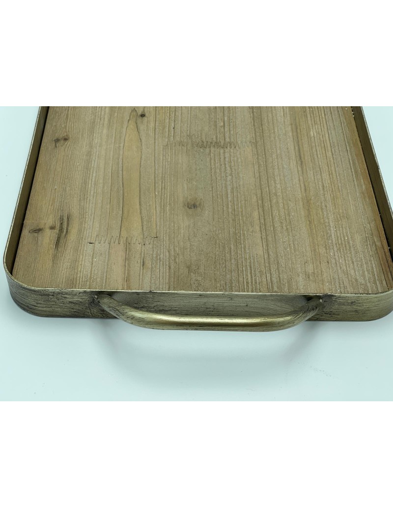 Mama vassoio vintage industrial in legno grezzo e metallo oro invecchiato | Innova Living -INNOVA LIVING