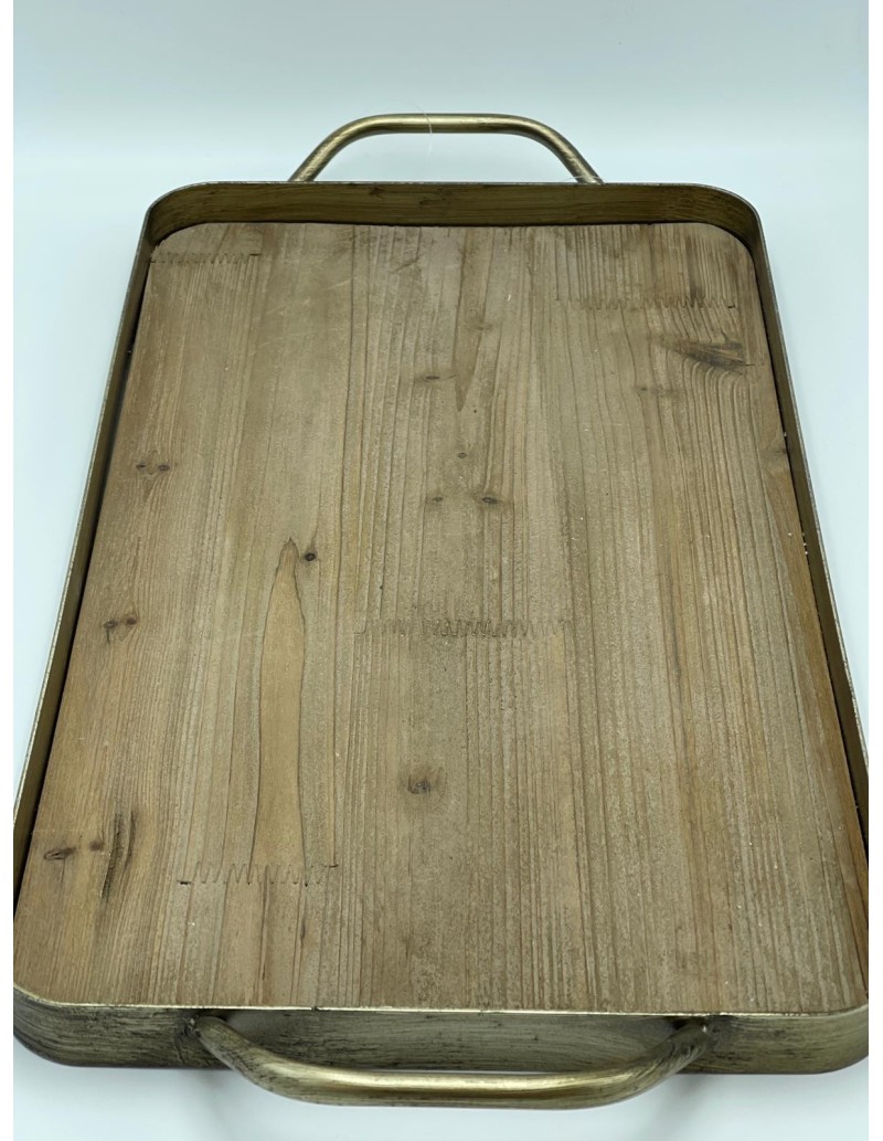 Mama vassoio vintage industrial in legno grezzo e metallo oro invecchiato | Innova Living -INNOVA LIVING