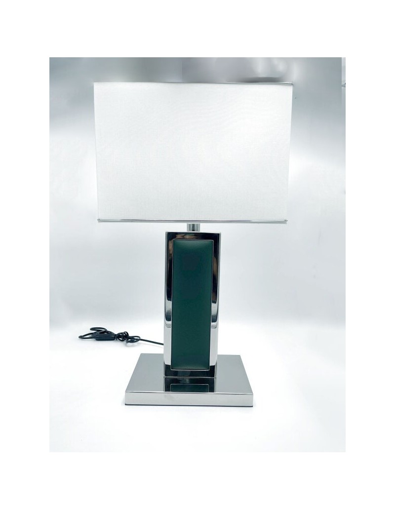 Lampada da tavolo Skin in pelle verde con finiture cromo e paralume bianco, E27 | Cresia -CRESIA