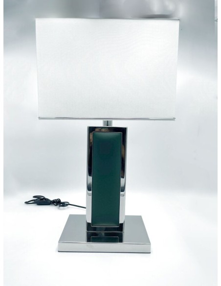 Lampada da tavolo Skin in pelle verde con finiture cromo e paralume bianco, E27 | Cresia -CRESIA