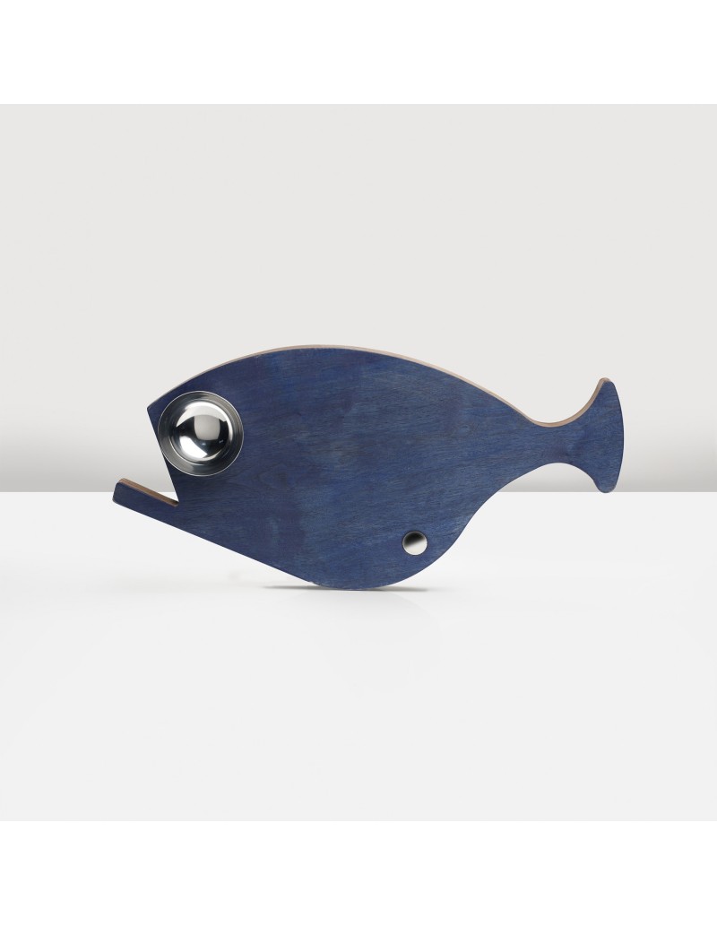 Pesce Fresco Blue Fish tagliere in noce canaletto e acciaio | KnIndustrie -KNINDUSTRIE