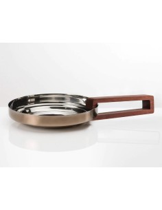 Foodwear padella-vassoio Ø 34 in acciaio bronzo, manico pinza in noce | KnIndustrie -KNINDUSTRIE
