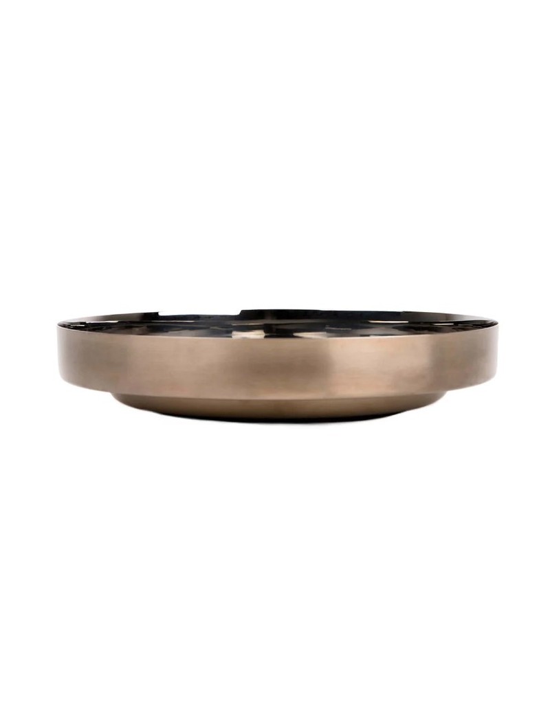 Foodwear padella-vassoio Ø 34 in acciaio bronzo, manico pinza in noce | KnIndustrie -KNINDUSTRIE