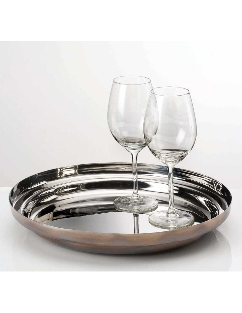 Foodwear padella-vassoio Ø 34 in acciaio bronzo, manico pinza in noce | KnIndustrie -KNINDUSTRIE