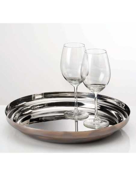Foodwear padella-vassoio Ø 34 in acciaio bronzo, manico pinza in noce | KnIndustrie -KNINDUSTRIE