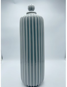 Vaso a costine con tappo in ceramica lucida verde tiffany, 52 cm | Petite Fantasie -PETITE FANTASIE