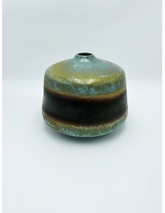 Vaso ampolla basso Ossido del Tempo in ceramica verde e ruggine, 20 x 22 cm | Petite Fantasie -PETITE FANTASIE