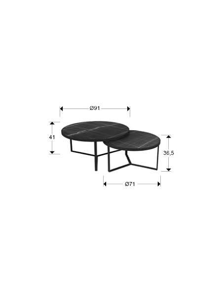 Coppia tavolini Naira Ø 91 e 71 cm in metallo nero con piani MDF effetto marmo | Schuller -SCHULLER