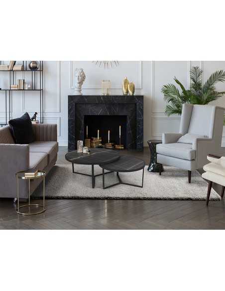 Coppia tavolini Naira Ø 91 e 71 cm in metallo nero con piani MDF effetto marmo | Schuller -SCHULLER