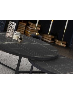 Coppia tavolini Naira Ø 91 e 71 cm in metallo nero con piani MDF effetto marmo | Schuller -SCHULLER 2