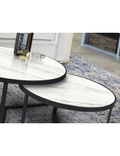 Coppia tavolini Naira Ø 91 e 71 cm in metallo nero, piani MDF marmo bianco lucido | Schuller -SCHULLER 2
