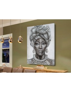 Quadro etnico Tazama donna africana, acrilico su tela e cornice in legno, 90x120 cm | Schuller -SCHULLER