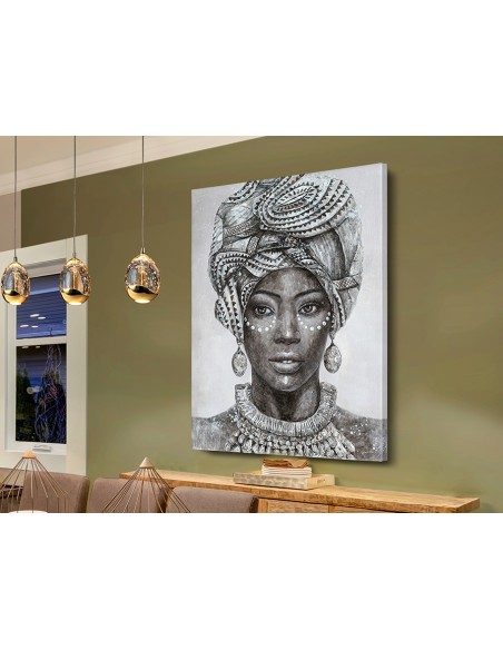 Quadro etnico Tazama donna africana, acrilico su tela e cornice in legno, 90x120 cm | Schuller -SCHULLER