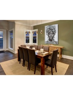 Quadro etnico Tazama donna africana, acrilico su tela e cornice in legno, 90x120 cm | Schuller -SCHULLER 2
