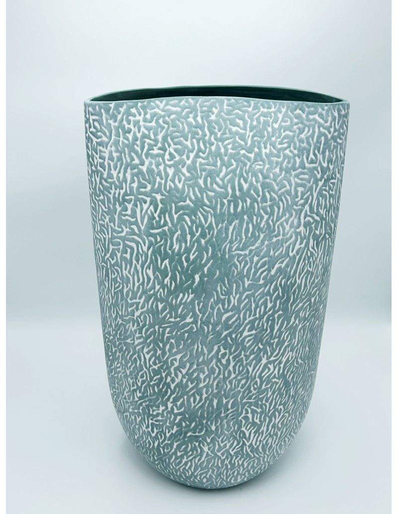 Vaso a cilindro Coral in ceramica verde opaca, H 50 cm | Petite Fantasie -PETITE FANTASIE