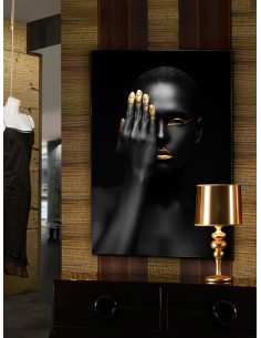 Quadro in vetro 80x120 cm donna in nero con dettagli oro, stampa digitale | Schuller -SCHULLER
