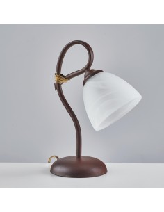Lumetto Dallas in ferro battuto marrone e oro con vetro bianco, E14 | Bonetti -BONETTI ILLUMINA