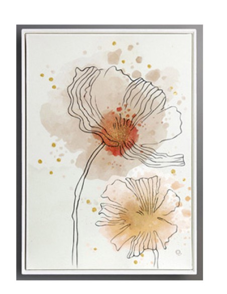 Composizione di 3 quadri astratti e stilizzati di fiori e profilo