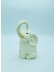 Statua Elefante portafortuna in ceramica beige con zanne oro, H 27 cm | Petite Fantasie -PETITE FANTASIE