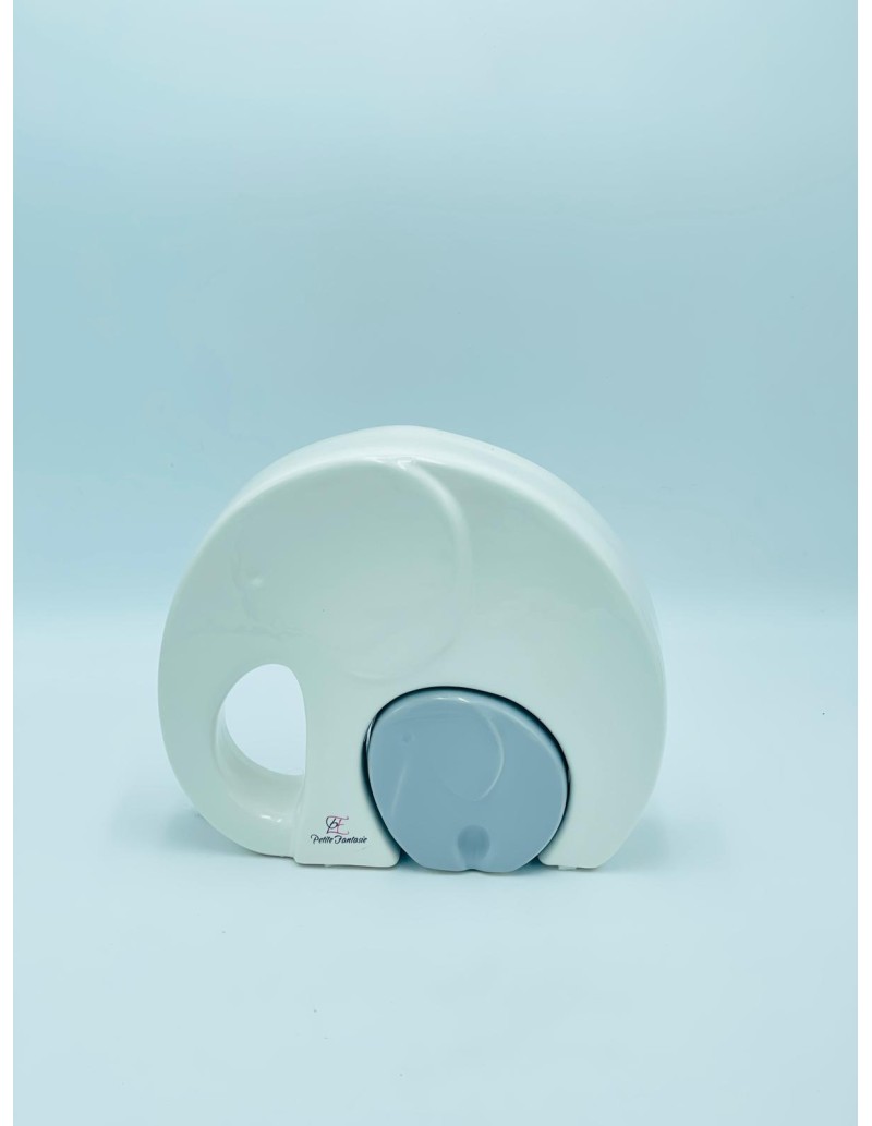 Statua Elefante madre e cucciolo in ceramica bianco e tortora, H 13 cm | Petite Fantasie -PETITE FANTASIE