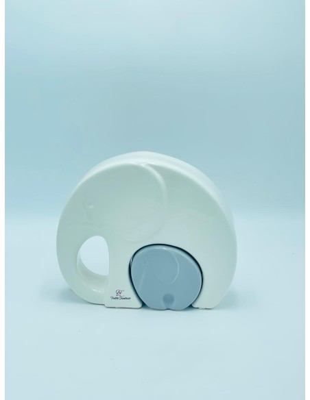 Statua Elefante madre e cucciolo in ceramica bianco e tortora, H 13 cm | Petite Fantasie -PETITE FANTASIE