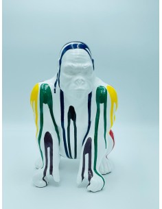 Statua Gorilla in ceramica bianco lucido con colata di colore, H 38 cm | Petite Fantasie -PETITE FANTASIE