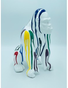 Statua Gorilla in ceramica bianco lucido con colata di colore, H 38 cm | Petite Fantasie -PETITE FANTASIE 2