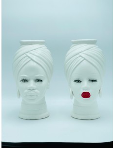 Coppia Teste di Moro vaso in ceramica bianca opaca | Petite Fantasie -PETITE FANTASIE