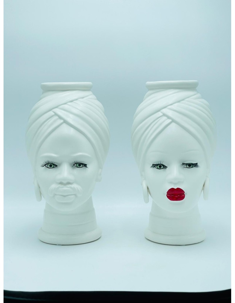 Coppia Teste di Moro vaso in ceramica bianca opaca | Petite Fantasie -PETITE FANTASIE
