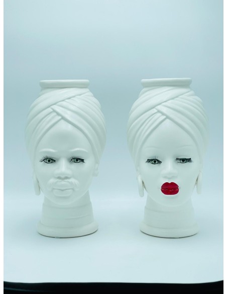 Coppia Teste di Moro vaso in ceramica bianca opaca | Petite Fantasie -PETITE FANTASIE