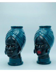 Coppia Teste di Moro vaso in ceramica nera e verde ottanio | Petite Fantasie -PETITE FANTASIE 2
