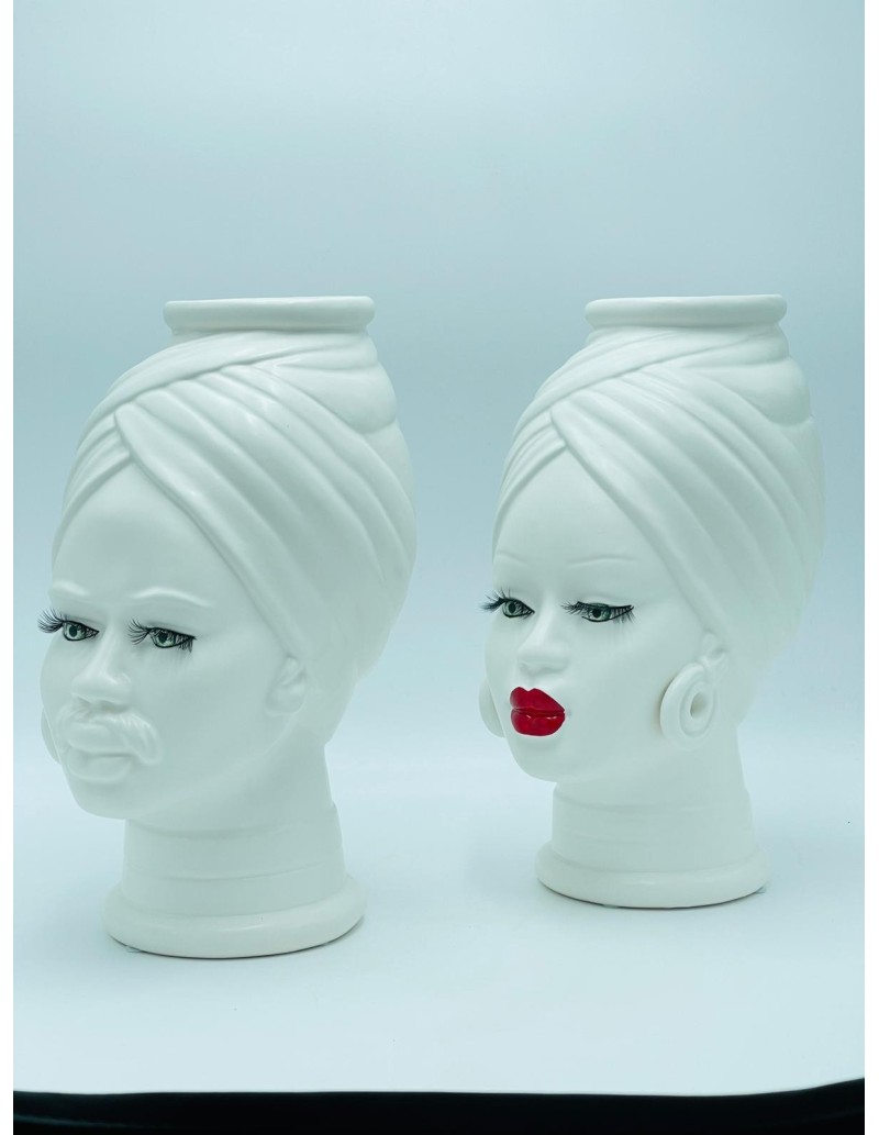Coppia Teste di Moro vaso in ceramica bianca opaca | Petite Fantasie -PETITE FANTASIE