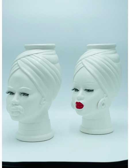 Coppia Teste di Moro vaso in ceramica bianca opaca | Petite Fantasie -PETITE FANTASIE