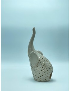 Statua portacandela Elefante in ceramica tortora lucida, H 28 cm | Pinto Home -PINTO HOME
